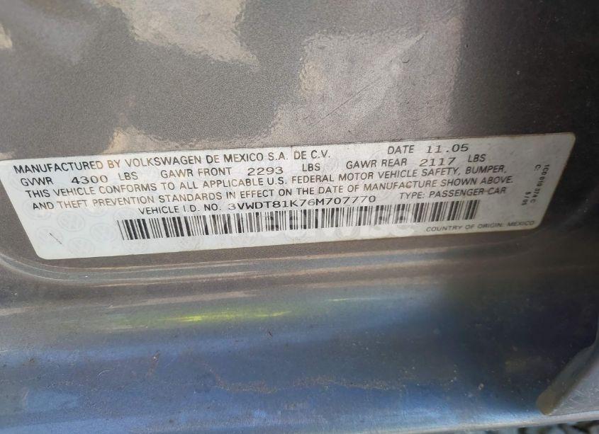 Photo 9 of 2006 Volkswagen Jetta TDI (VIN 3VWDT81K76M707770)