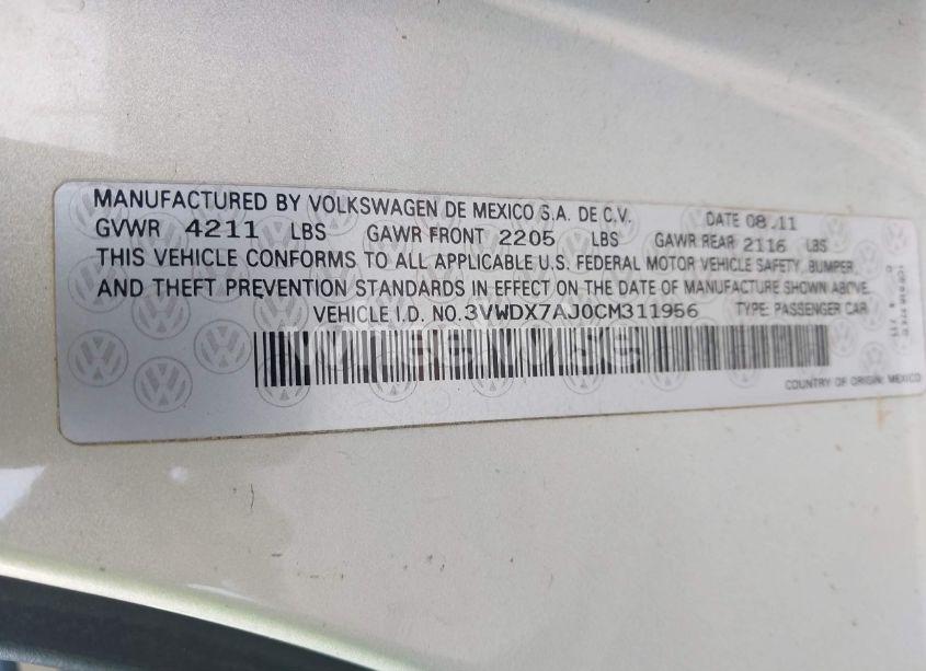 Photo 9 of 2012 Volkswagen Jetta 2.5L SE (VIN 3VWDX7AJ0CM311956)