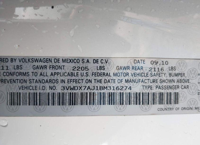 Photo 9 of 2011 Volkswagen Jetta 2.5L SE (VIN 3VWDX7AJ1BM316274)