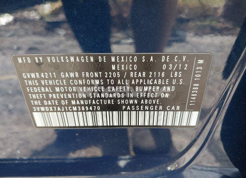 Photo 9 of 2012 Volkswagen Jetta 2.5L SE (VIN 3VWDX7AJ1CM389470)