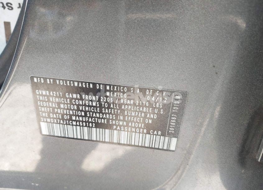 Photo 9 of 2012 Volkswagen Jetta 2.5L SE (VIN 3VWDX7AJ1CM459162)