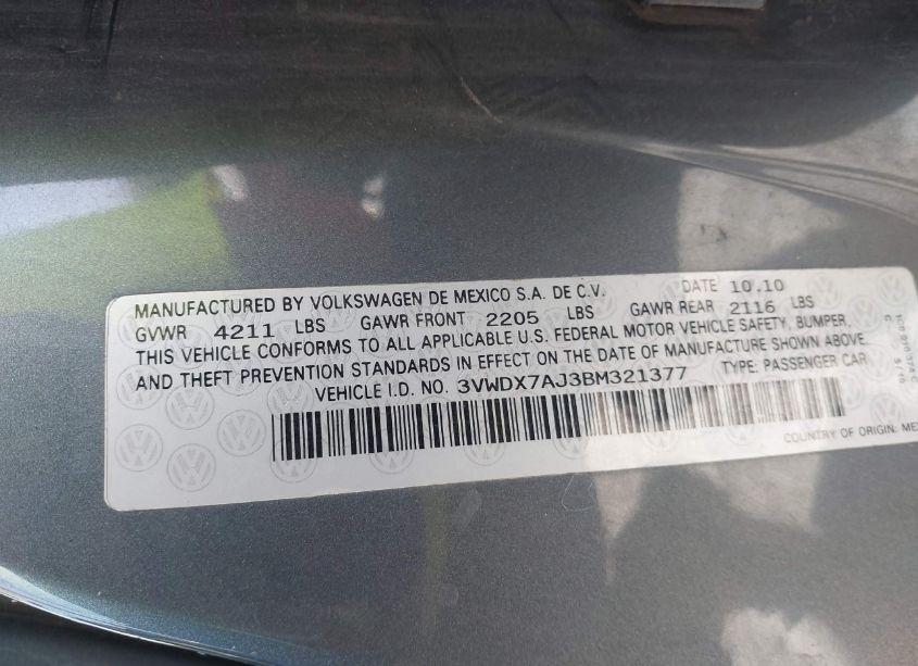 Photo 9 of 2011 Volkswagen Jetta 2.5L SE (VIN 3VWDX7AJ3BM321377)