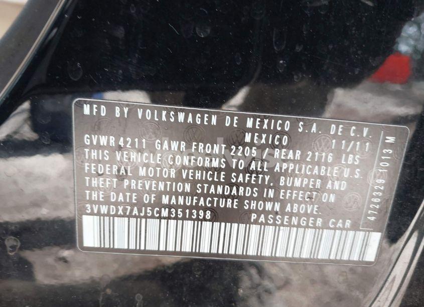 Photo 9 of 2012 Volkswagen Jetta 2.5L SE (VIN 3VWDX7AJ5CM351398)