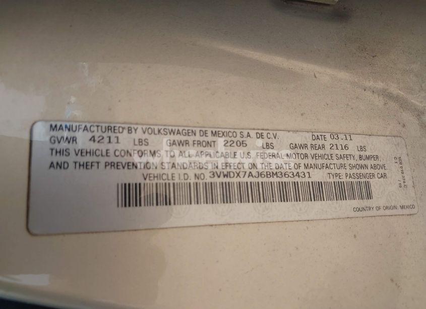 Photo 9 of 2011 Volkswagen Jetta 2.5L SE (VIN 3VWDX7AJ6BM363431)