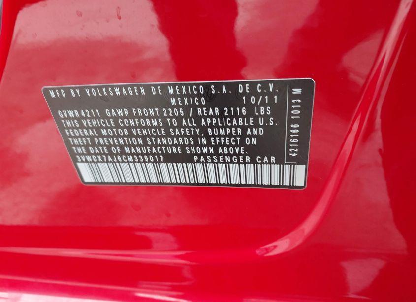 Photo 9 of 2012 Volkswagen Jetta 2.5L SE (VIN 3VWDX7AJ6CM339017)