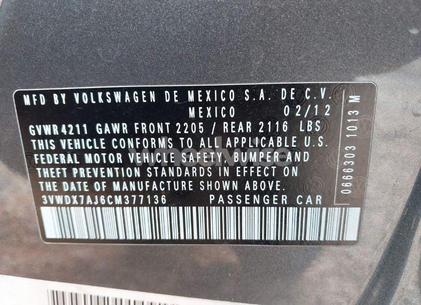 Photo 9 of 2012 Volkswagen Jetta 2.5L SE (VIN 3VWDX7AJ6CM377136)