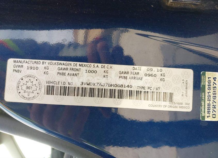 Photo 9 of 2011 Volkswagen Jetta 2.5L SE (VIN 3VWDX7AJ7BM008140)