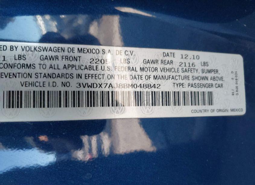 Photo 9 of 2011 Volkswagen Jetta 2.5L SE (VIN 3VWDX7AJ8BM048842)