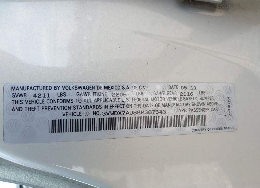 Photo 9 of 2011 Volkswagen Jetta 2.5L SE (VIN 3VWDX7AJ8BM387343)