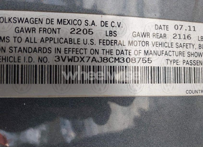 Photo 9 of 2012 Volkswagen Jetta 2.5L SE (VIN 3VWDX7AJ8CM308755)