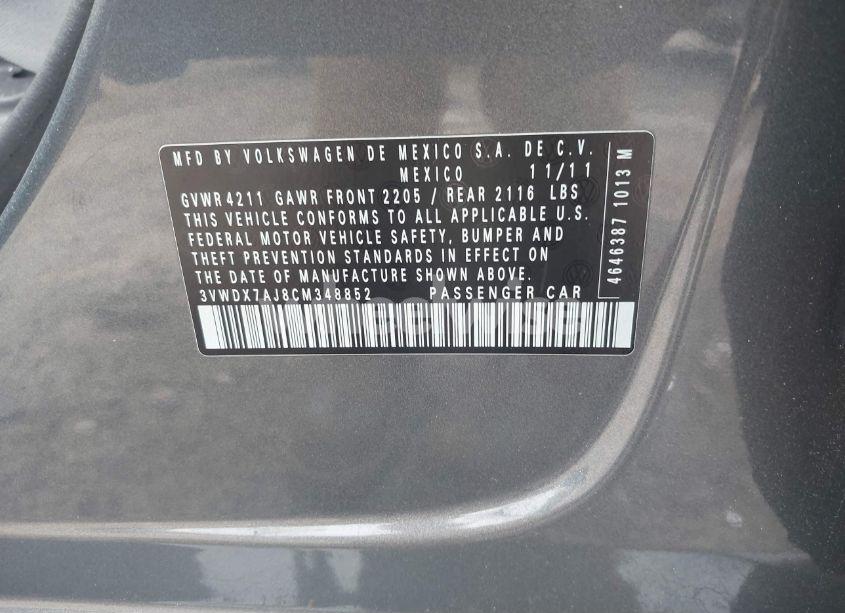 Photo 9 of 2012 Volkswagen Jetta 2.5L SE (VIN 3VWDX7AJ8CM348852)