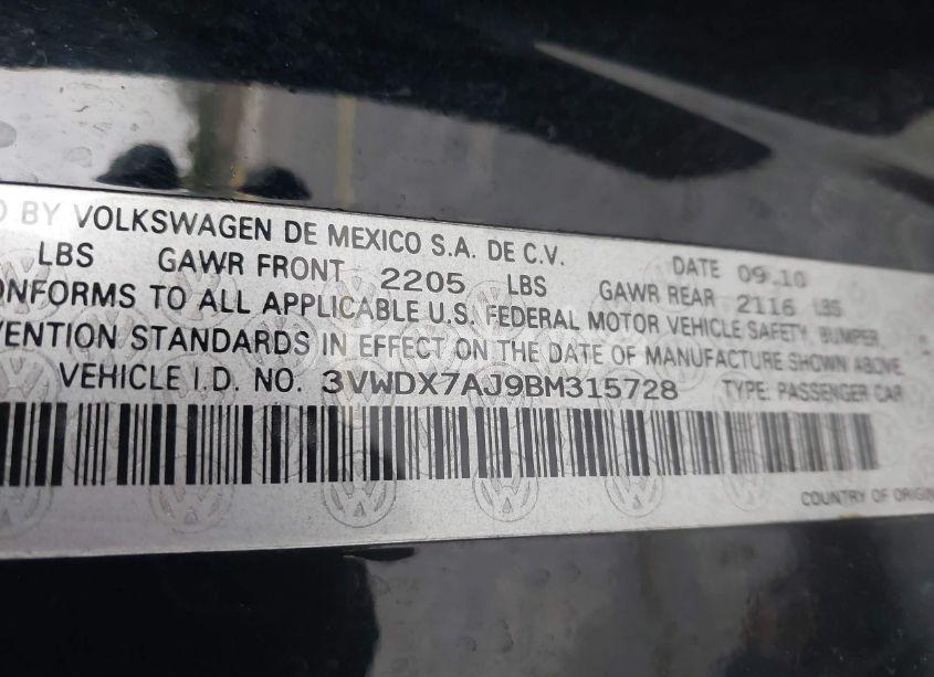 Photo 9 of 2011 Volkswagen Jetta 2.5L SE (VIN 3VWDX7AJ9BM315728)