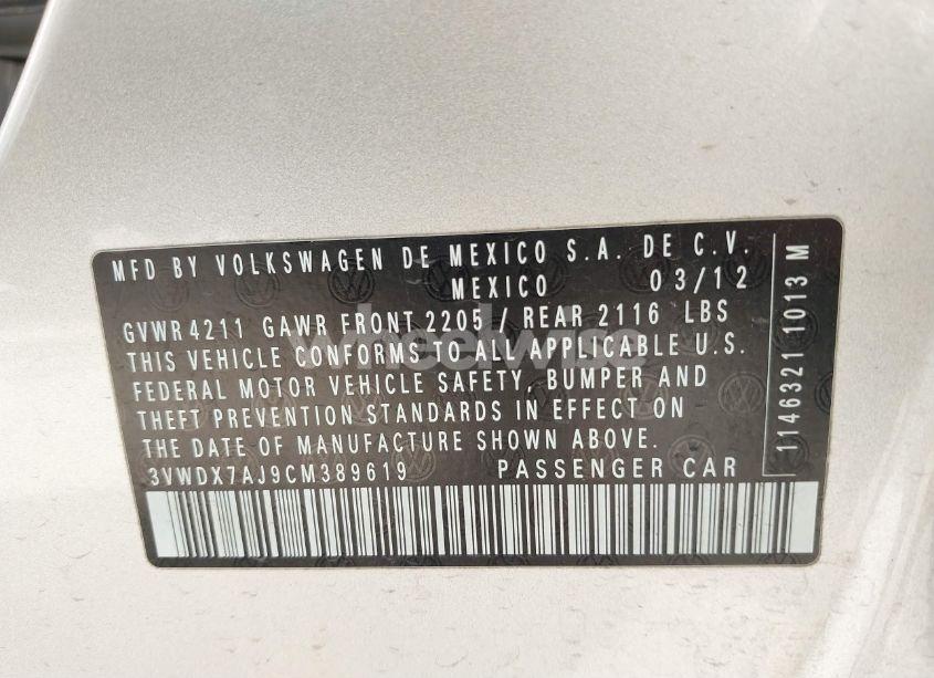 Photo 9 of 2012 Volkswagen Jetta 2.5L SE (VIN 3VWDX7AJ9CM389619)