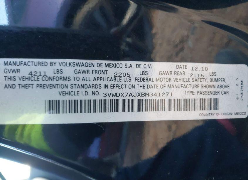 Photo 9 of 2011 Volkswagen Jetta 2.5L SE (VIN 3VWDX7AJXBM341271)