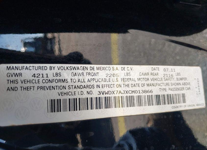 Photo 9 of 2012 Volkswagen Jetta 2.5L SE (VIN 3VWDX7AJXCM013866)