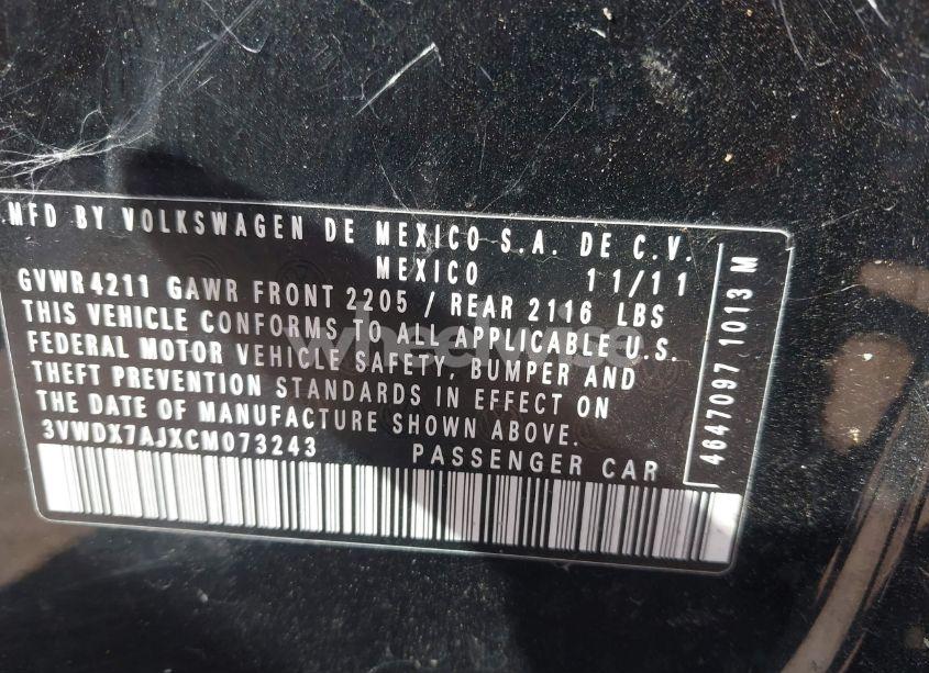 Photo 9 of 2012 Volkswagen Jetta 2.5L SE (VIN 3VWDX7AJXCM073243)