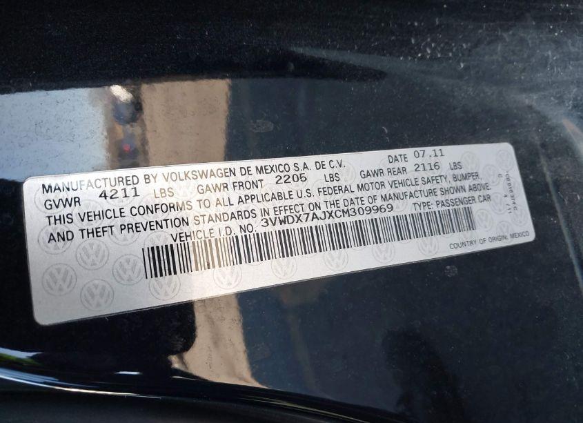 Photo 9 of 2012 Volkswagen Jetta 2.5L SE (VIN 3VWDX7AJXCM309969)