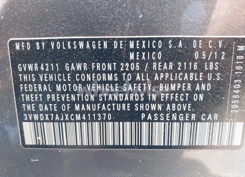 Photo 9 of 2012 Volkswagen Jetta 2.5L SE (VIN 3VWDX7AJXCM411370)