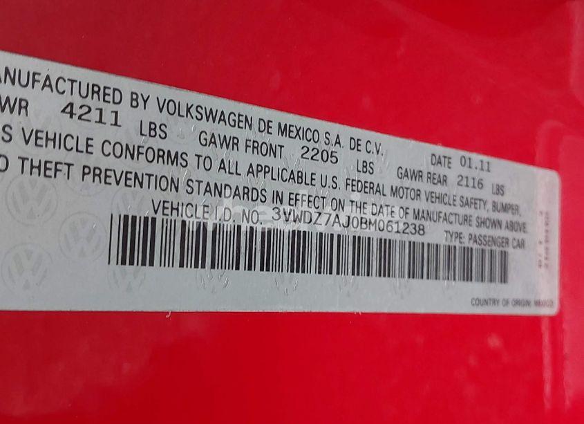 Photo 9 of 2011 Volkswagen Jetta 2.5L SE (VIN 3VWDZ7AJ0BM061238)