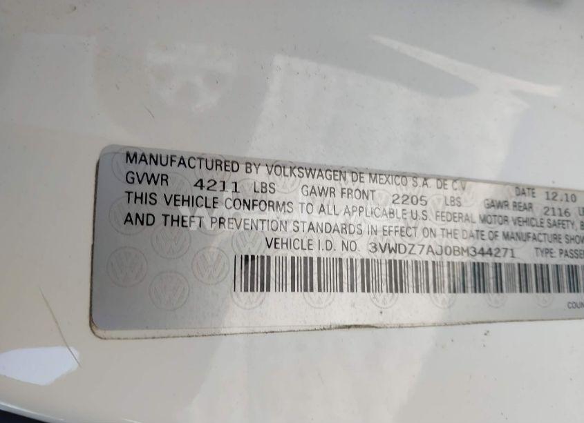 Photo 9 of 2011 Volkswagen Jetta 2.5L SE (VIN 3VWDZ7AJ0BM344271)