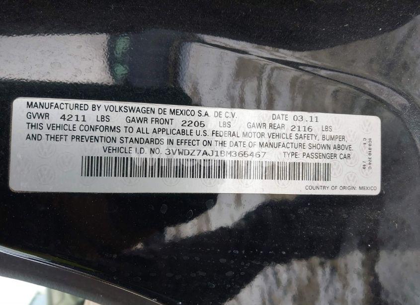 Photo 9 of 2011 Volkswagen Jetta 2.5L SE (VIN 3VWDZ7AJ1BM365467)