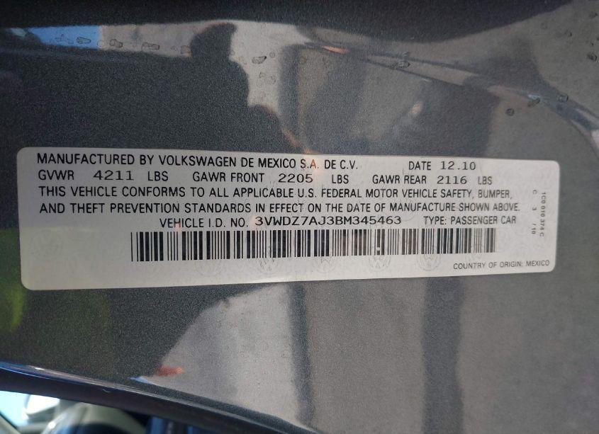 Photo 9 of 2011 Volkswagen Jetta 2.5L SE (VIN 3VWDZ7AJ3BM345463)