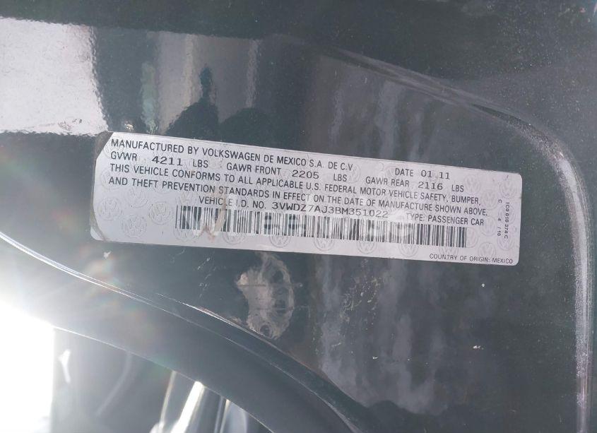 Photo 9 of 2011 Volkswagen Jetta 2.5L SE (VIN 3VWDZ7AJ3BM351022)