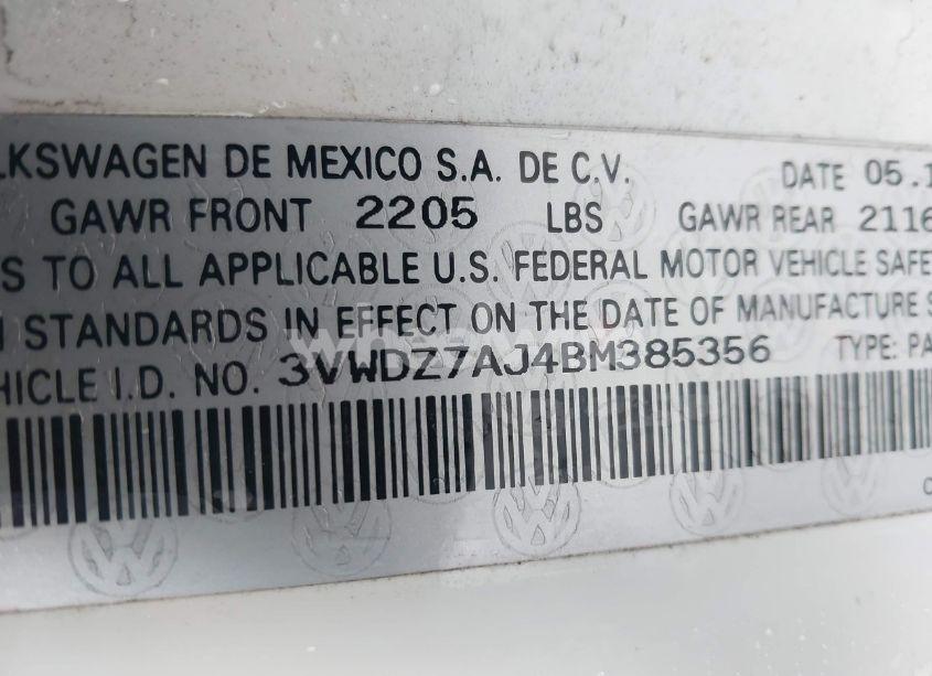 Photo 9 of 2011 Volkswagen Jetta 2.5L SE (VIN 3VWDZ7AJ4BM385356)