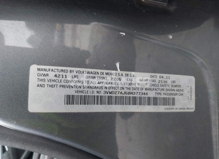 Photo 9 of 2011 Volkswagen Jetta 2.5L SE (VIN 3VWDZ7AJ5BM377346)