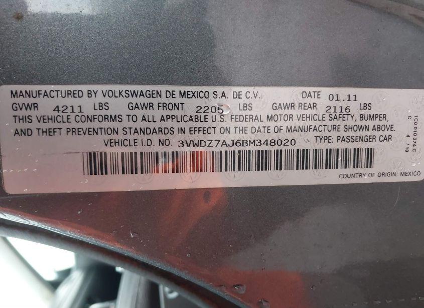 Photo 9 of 2011 Volkswagen Jetta 2.5L SE (VIN 3VWDZ7AJ6BM348020)