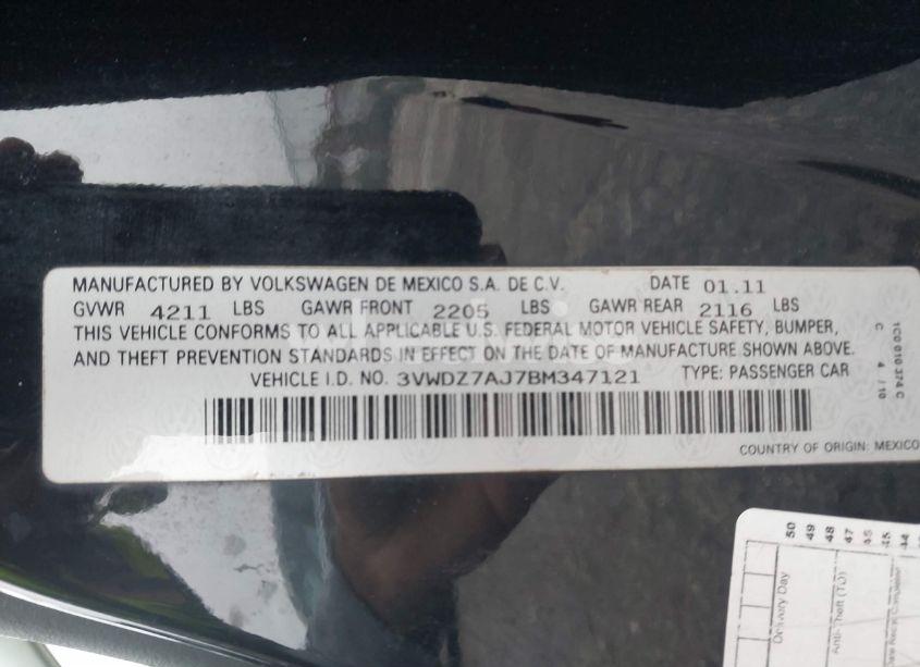Photo 9 of 2011 Volkswagen Jetta 2.5L SE (VIN 3VWDZ7AJ7BM347121)