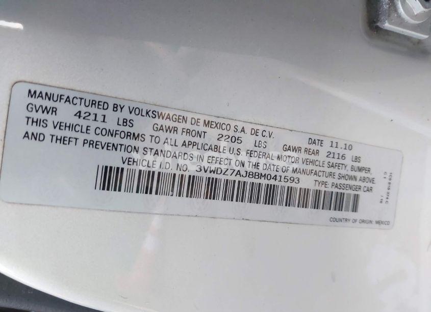 Photo 9 of 2011 Volkswagen Jetta 2.5L SE (VIN 3VWDZ7AJ8BM041593)