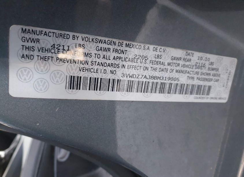 Photo 9 of 2011 Volkswagen Jetta 2.5L SE (VIN 3VWDZ7AJ8BM319005)