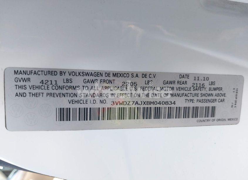 Photo 9 of 2011 Volkswagen Jetta 2.5L SE (VIN 3VWDZ7AJXBM040834)