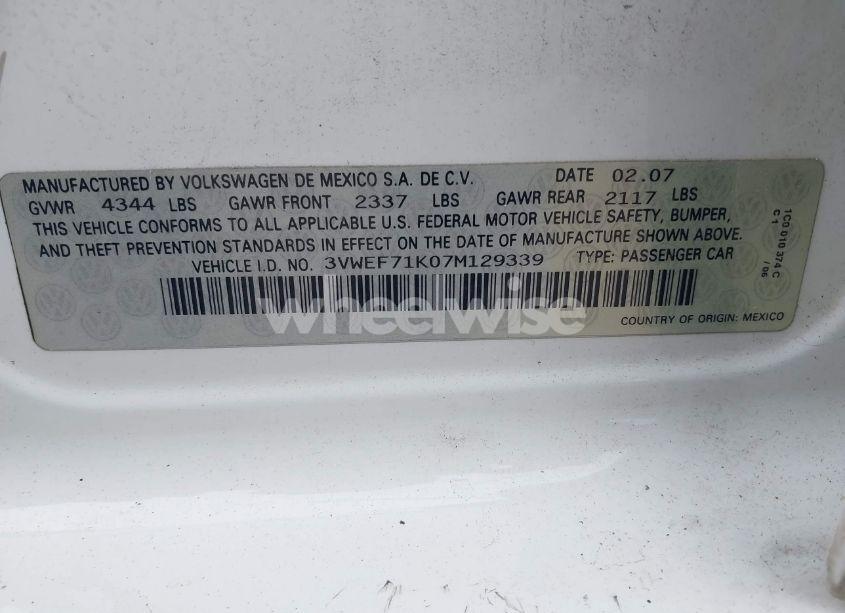 Photo 9 of 2007 Volkswagen Jetta WOLFSBURG EDITION (VIN 3VWEF71K07M129339)