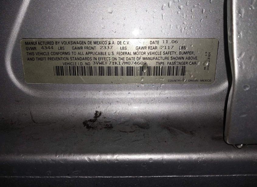 Photo 9 of 2007 Volkswagen Jetta WOLFSBURG EDITION (VIN 3VWEF71K17M074609)