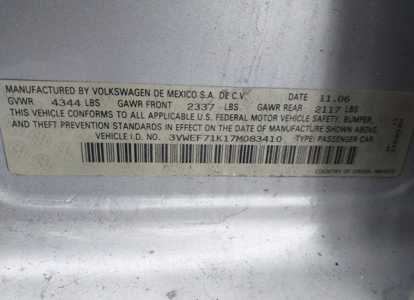 Photo 9 of 2007 Volkswagen Jetta WOLFSBURG EDITION (VIN 3VWEF71K17M083410)