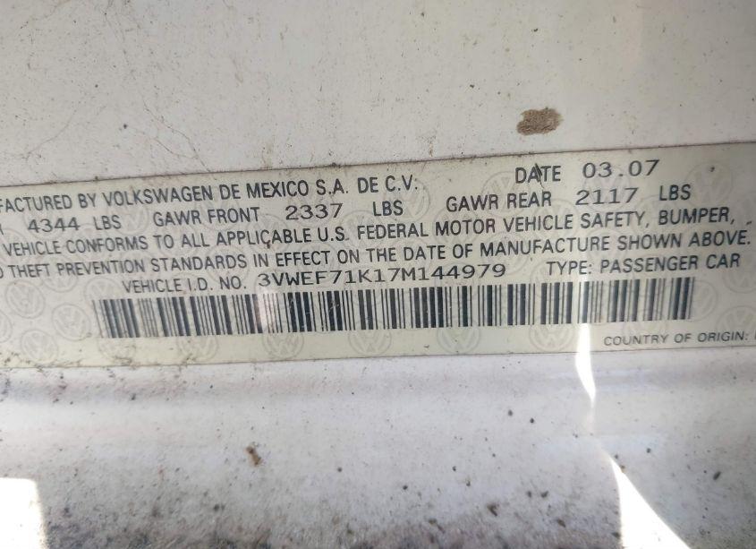 Photo 9 of 2007 Volkswagen Jetta WOLFSBURG EDITION (VIN 3VWEF71K17M144979)