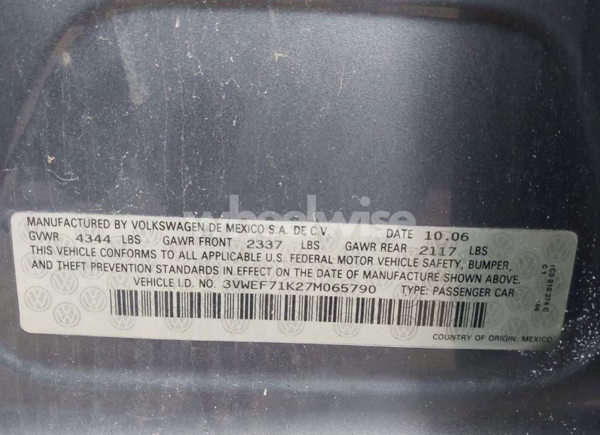 Photo 9 of 2007 Volkswagen Jetta WOLFSBURG EDITION (VIN 3VWEF71K27M065790)
