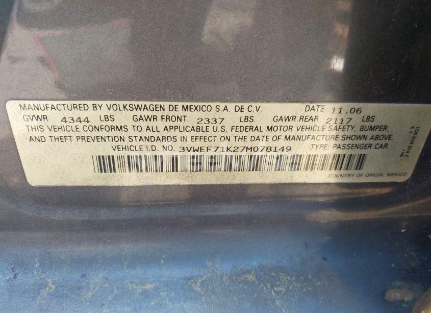 Photo 9 of 2007 Volkswagen Jetta WOLFSBURG EDITION (VIN 3VWEF71K27M078149)