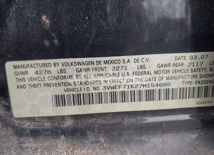 Photo 9 of 2007 Volkswagen Jetta WOLFSBURG EDITION (VIN 3VWEF71K27M154680)
