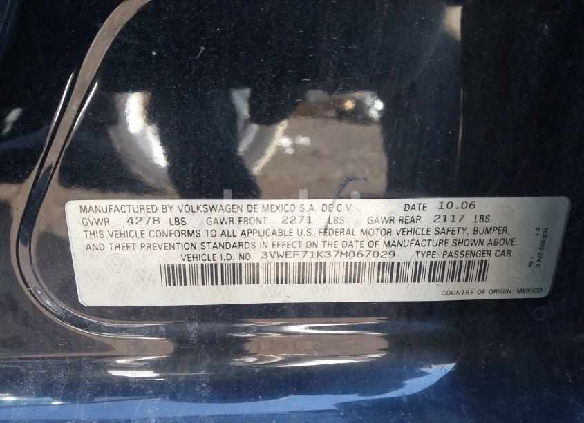 Photo 9 of 2007 Volkswagen Jetta WOLFSBURG EDITION (VIN 3VWEF71K37M067029)