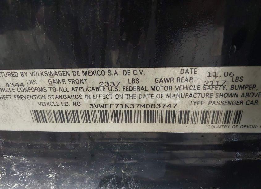 Photo 9 of 2007 Volkswagen Jetta WOLFSBURG EDITION (VIN 3VWEF71K37M083747)