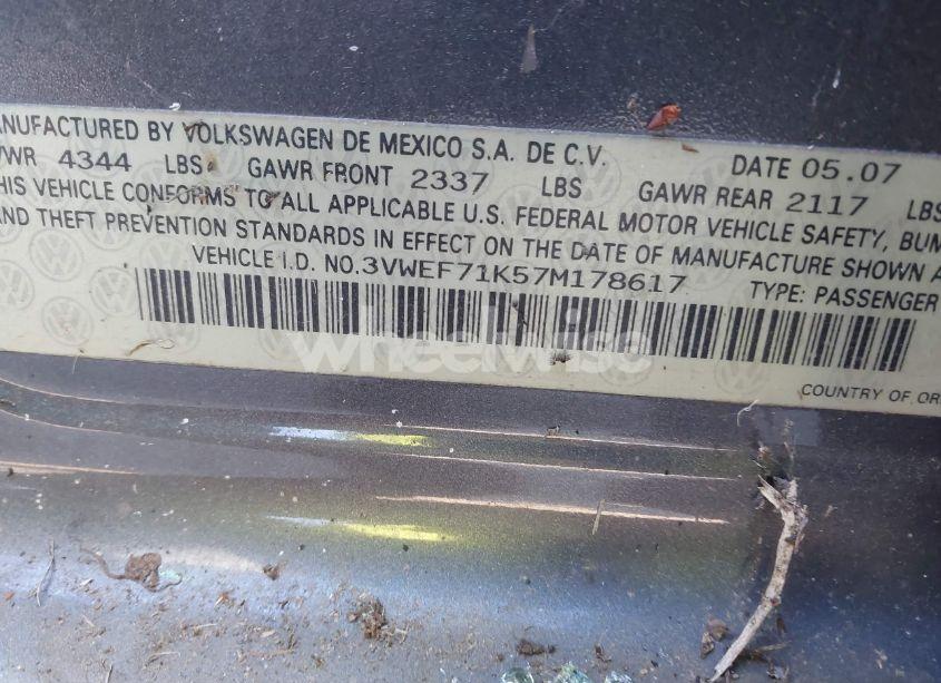 Photo 9 of 2007 Volkswagen Jetta WOLFSBURG EDITION (VIN 3VWEF71K57M178617)