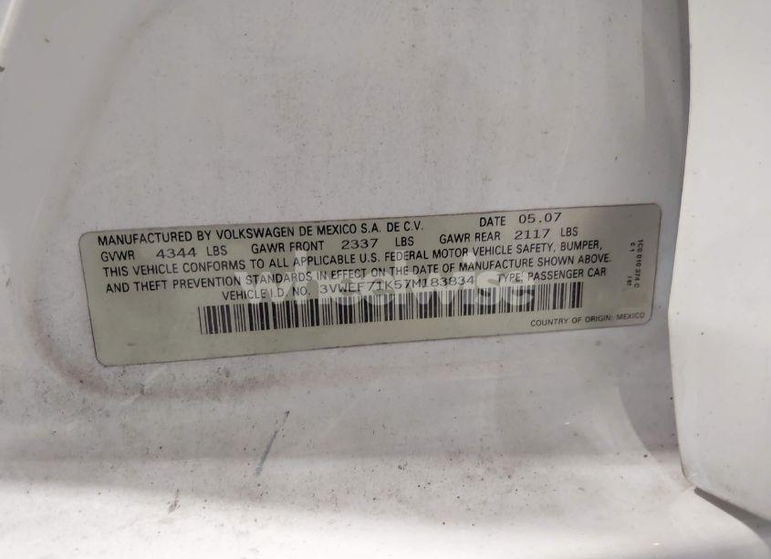 Photo 9 of 2007 Volkswagen Jetta WOLFSBURG EDITION (VIN 3VWEF71K57M183834)
