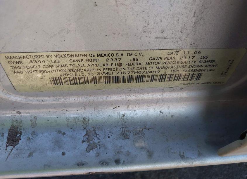 Photo 9 of 2007 Volkswagen Jetta WOLFSBURG EDITION (VIN 3VWEF71K77M072489)