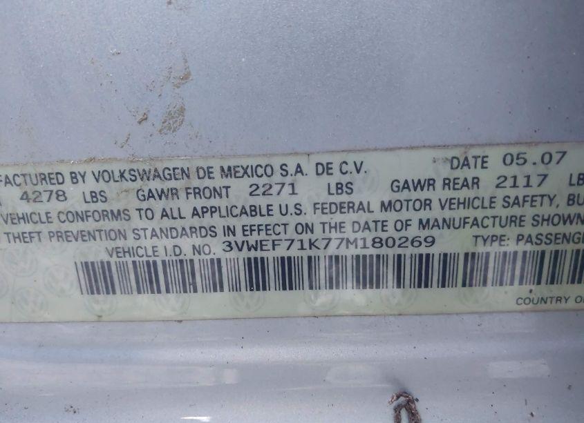 Photo 9 of 2007 Volkswagen Jetta WOLFSBURG EDITION (VIN 3VWEF71K77M180269)