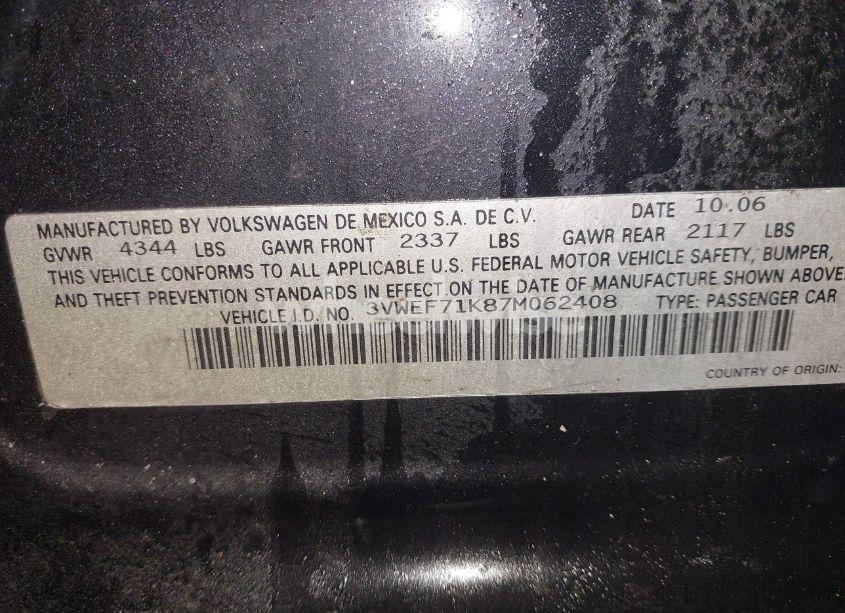 Photo 9 of 2007 Volkswagen Jetta WOLFSBURG EDITION (VIN 3VWEF71K87M062408)