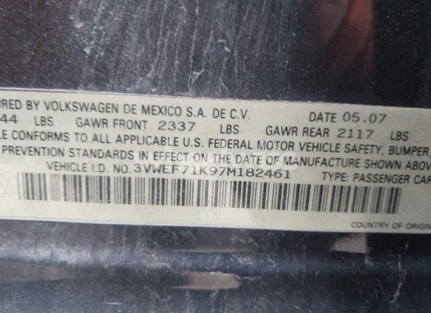 Photo 9 of 2007 Volkswagen Jetta WOLFSBURG EDITION (VIN 3VWEF71K97M182461)