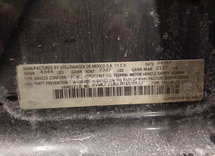 Photo 9 of 2007 Volkswagen Jetta WOLFSBURG EDITION (VIN 3VWEF71KX7M159433)
